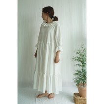 속지원피스 - 넥프릴 퍼프소매 원피스