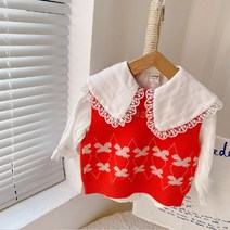 아가꼬 AC4 다홍 꽃다이아 니트조끼 수입 여아 남아 아기옷 아동복