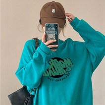 맨투맨 고가 OVERSIZE 모자 없음 코트 여성 봄가을 와이드 루즈핏 키치한 계 눈길을 끄는 상의 2684953623, 청색 L