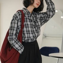 오버클래쓰 여성 셔츠 기본 체크패턴 데일리 심플 루즈핏 남방
