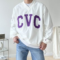 CVC 브이넥 아노락맨투맨 바람막이맨투맨 얇은맨투맨 흰색