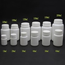 15ml 20ml 30ml 50ml 60ml 100ml 흰색 리필용 씰 병 바이알 시약 고체 분말 약 보관 용기 10 개, [05] 60ml, [01] 플라스틱