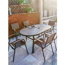 야외바베큐장 테라스 야외 테이블과 의자 빌라 정원 안뜰 방수 자외선 차단제 발코니 플라스틱나무 조합, [07] 의자 6개 12070 테이퍼드 풋 스트라이프