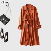 클래식한 구김없는 통근 엘레강스 더블 스트랩 허리 여밈 루즈핏 롱 트렌치코트 날씬해 보이는 코트녀69212