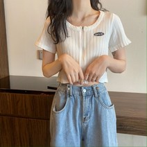 여성 반팔 라운드 크롭 니트티 대형 그물 레드 블랙 니트 티셔츠 2022 뜨거운