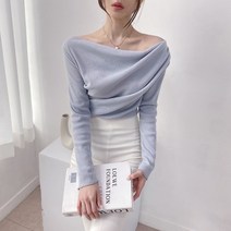 화이트당일출고 [5color] 봄버전입고! 입술넥 드레이프 셔링 니트 티셔츠 블라우스