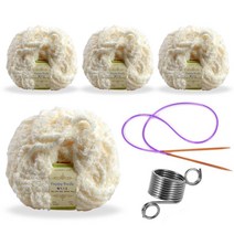 해피 베베푸들 수면사 털실 80g x 4p + 줄바늘 + 뜨개반지, 레몬취폰