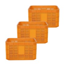 뉴플라스틱 농산물상자 과일박스 사각상자 운반상자 이사박스 플라스틱 바구니 3개 1세트, 황색