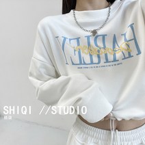 여성 봄 가을 FW 간절기 짧은 캐주얼 스트릿 힙한 크롭 니트 스웨터 맨투맨