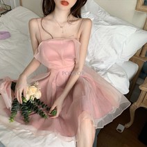 POMTOR GK56984322 여성 원피스 쉬폰 메쉬 끈 셀프웨딩 들러리 드레스+덧신증정