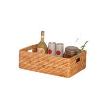 사각 라탄 바구니 소형 바스켓 수납 손잡이 뚜껑 트레이 다용도 정리함, B. 스몰 3개 세트