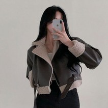 여성가죽자켓 레더재킷 Cp 스탠드 칼라 짧은 패션 양고기 양모 패치 워크 코트 우아한 바이커 숙녀 ja09