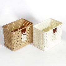 지오리빙 라탄 플라스틱 바구니, 4호(아이보리)