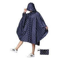 후드와 지퍼가 있는 여성용 스타일리시 방수 레인 판초 컬러풀 프린트 레인코트, blue dots