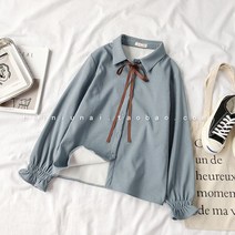 나루니 W01430 리본셔츠 리본블라우스 벨벳블라우스 겨울 따뜻한