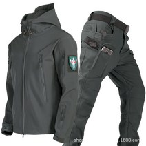 승마조끼 상어가죽 바람막이 세트남성 가을겨울 기모 등산복 방풍방수 라이딩 낚시옷, T02-그레이, C02-M