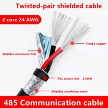 5 m 26AWG 24AWG 2 코어 4 코어 6 코어 8 코어 485 통신 신호 와이어 RVSP 주석 도금 구리 연선 차폐 와이, 01 2 Core 26AWG 5M GRAY