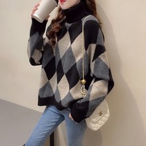 스타일아유 겨울 아가일 루즈핏 심플 오버핏 도톰 긴팔 니트 티셔츠 스웨터