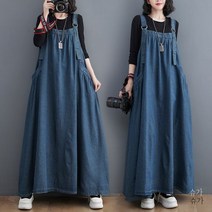496900 여성 데일리 원피스 봄 여름 복고풍 편안한 슬리밍 데님 서스펜더 긴 헴 라인 드레스 여성용 가을