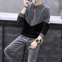 남성 기모 벨벳 맨투맨 밴딩 팬츠 상하세트 캐주얼 트레이닝복 빅사이즈 가을 겨울