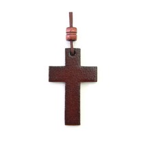 가온천사 가죽 십자가 목걸이 - 소 (체리)