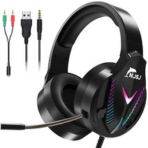 NJSJ Gaming Headset for PS4 PC Xbox One PS5 Controller Gaming Headphones with Noise Canceling Micro