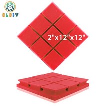 방음판 방방음 흡음제 문 격리 벽 스티커 패널 개 방음 스튜디오 어쿠스틱 처리 폼, 24 Pcs, PMFK3x3-Red, High Density