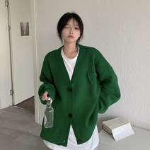 아이엠몽 여성용 포켓 포인트 오버핏 키치코 니트 가디건