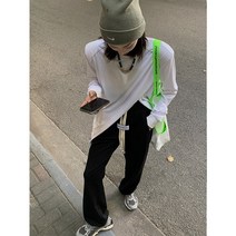 캐쥬얼 운동 일찍이 가을옷 보이핏 볼륨 디자인감각 스티커 표시 드로스트링 와이드 루즈핏 마이크로 맥시 3402548058, 블랙