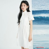 드레스 얇은 칼라 여성의 짧은 소매 풀오버 드레스 여름