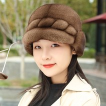 밍크모자 겨울 중년 밍크털 중절모 진가죽 기모 밍크 귀마개 챙모자 중년여성모자