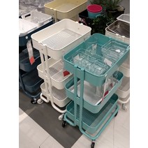 북유럽 사이드 ins 테이블 이동식 카트 웨건 틈새 주방 수납장 선반 전자렌지 렌지대 다용도 홈카페 찬장 그릇장 부엌, 34 층, O 레이크 블루 쉬운 설치를 위한 4겹 두꺼운 탄소강