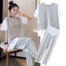 출산복 여름 정장 패션 패션 뜨거운 엄마 그물 레드 성격 스포츠와 레저는 투피스 배꼽 커버를 보여주지 않습니다