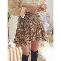 플라워 뒷밴딩 언발 셔링 주름 잔꽃무늬 하늘하늘 미니스커트