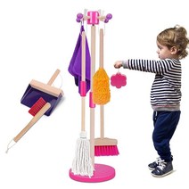 Zvonema 어린이 청소 세트 역할 놀이 하우스키핑 용품 키트 쓰레받기 대걸레 브러시 빗자루 먼지떨이 및 걸이 스탠드 남아 여아용 장난감 USA 미국
