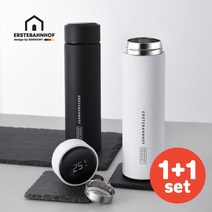 에스테반호프 스마트 텀블러 500ml 1+1 온도계 텀블러 온도표시 보온병 보냉병 보온보냉병 캠핑용 등산용 차량용 휴대용, 퓨어화이트+리치블랙