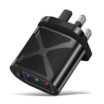 36W 고속 충전 PD + qc3 듀얼 USB 휴대 전화 충전기 멀티 포트 헤드 0 2.4a 여행 C타입 멀티 포트 허브, 06 UK Black