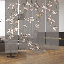 인테리어 화조도 병풍 이동식 가벽 패브릭 배경지, 반투명 그림 효과(단품 50x200)