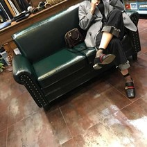 코너 편한 예쁜 2인용 천연가죽 푹신한 좁은거실 쇼파, 3인용 소파 짙은 녹색 오일 왁스 가죽