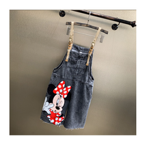 여성 빅사이즈 데님 와이드 멜빵 반바지 8177