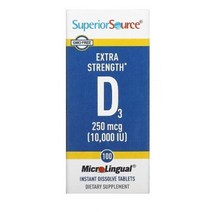 Superior Source 비타민 D3 250 mcg (10000 IU) 100 태블릿 cholecalciferol 콜리칼페시놀 Lactose
