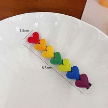 1+1 러브 하트 레인보우 머리핀 덕빌 사이드 클립 다채로운 사랑스러운 번 헤어 클로 포니테일 머리 장식 여성 액세서리