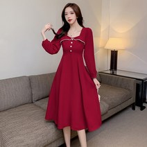 여성 가을 롱 원피스 드레스 스커트 프랑스 복고풍 햅번 스타일의 작은 검은 색 기질