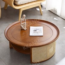 라탄테이블 원목 탁자 카페 찻상 원형 커피 티테이블, 블랙 물푸레나무 직경 100cm