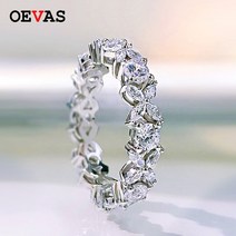 라돈측정기 방사능측정기 방사능검사기 OEVAS 100 925 스털링 실버 스파클링 풀 하이 카본 다이아몬드 지르콘 플라워 링 여성용 약혼 웨딩 파인 쥬얼리