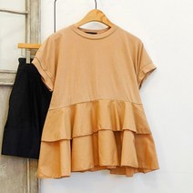 2단 프릴 레트로 루즈핏 반팔 티셔츠