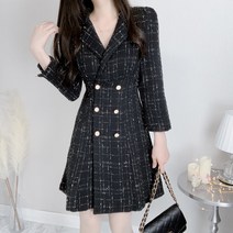 브이넥 카라 더블버튼 트위드 자켓 원피스