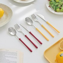 스윙 커트러리 빈티지 디저트 스푼 포크 나이프 세트 2color, 레드 포크