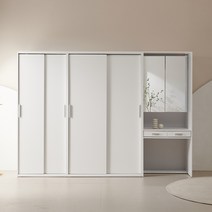 공간사이 커스티 2800 화장대 슬라이딩 옷장 세트, 화이트 JL1024