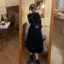 긴소매원피스 가을 여승무원 눈길을 끄는 골드 벨벳 이너 프렌치 여성 겨울 룩 2665933372